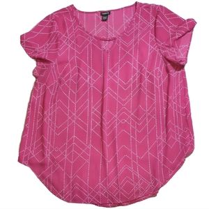 Torrid Hot Pink White Polka Dot Short Sleeve Blouse Size 1XL